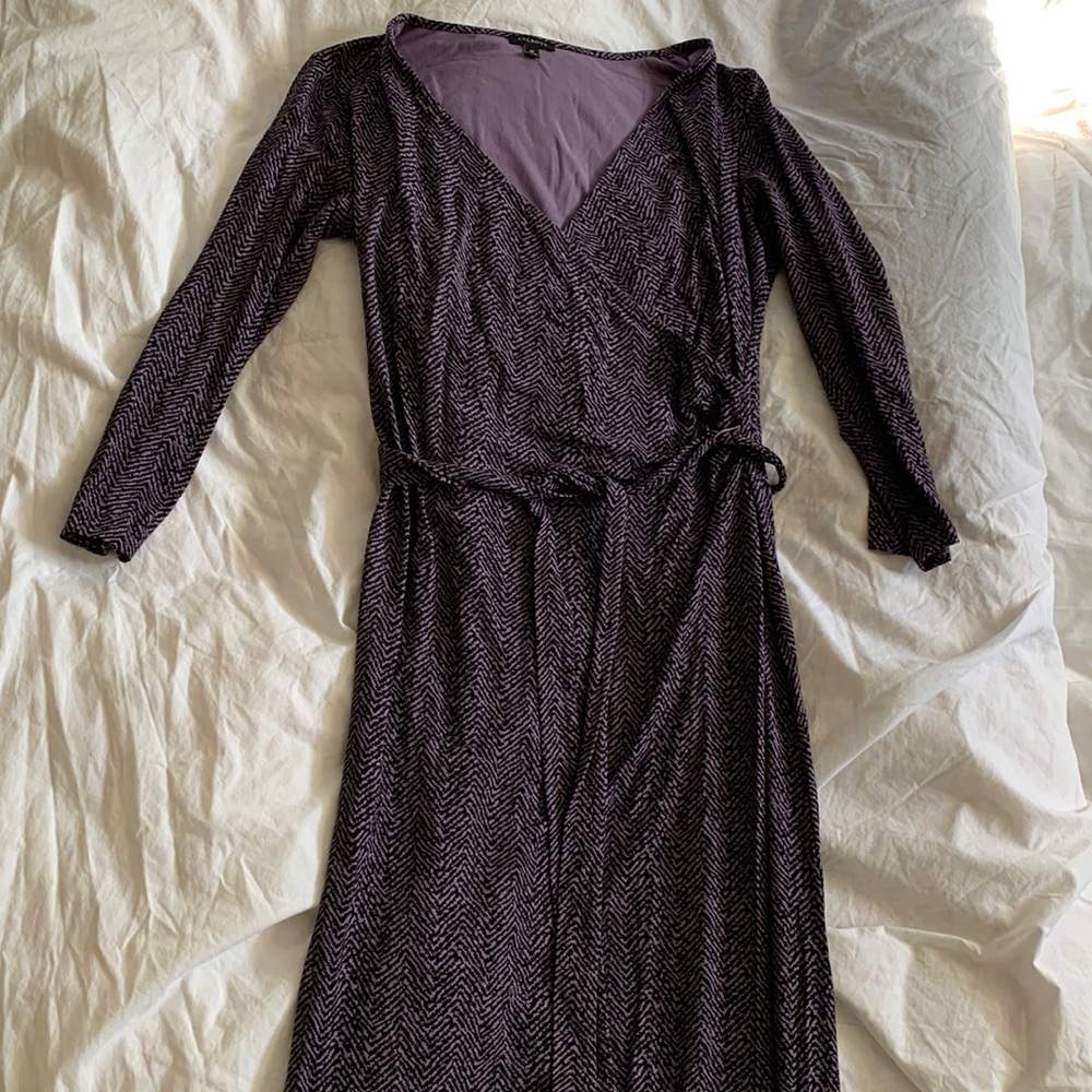 Talbots faux wrap dress, purple and black, size medium
